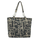 CHANEL Vichy Line Tote Bag Canvas Black Silver CC Auth 198686-13