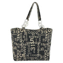 CHANEL Vichy Line Tote Bag Canvas Black Silver CC Auth 198686-2