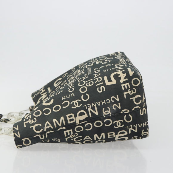 CHANEL Vichy Line Tote Bag Canvas Black Silver CC Auth 198686