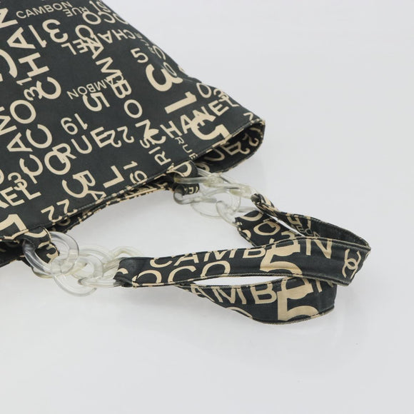 CHANEL Vichy Line Tote Bag Canvas Black Silver CC Auth 198686