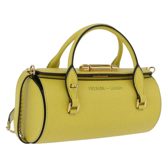PRADA Chain Shoulder Bag Saffiano leather Yellow Gold Auth 198688M