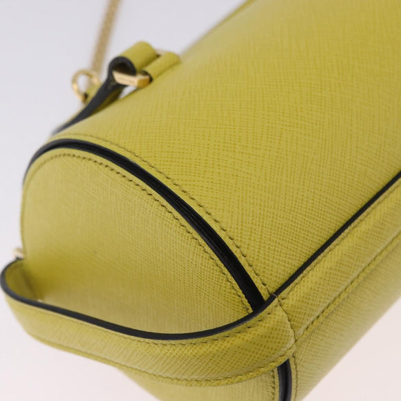 PRADA Chain Shoulder Bag Saffiano leather Yellow Gold Auth 198688M