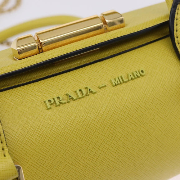 PRADA Chain Shoulder Bag Saffiano leather Yellow Gold Auth 198688M