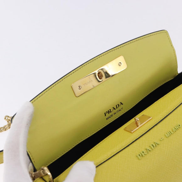PRADA Chain Shoulder Bag Saffiano leather Yellow Gold Auth 198688M