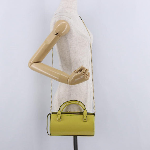 PRADA Chain Shoulder Bag Saffiano leather Yellow Gold Auth 198688M
