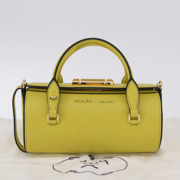 PRADA Chain Shoulder Bag Saffiano leather Yellow Gold Auth 198688M