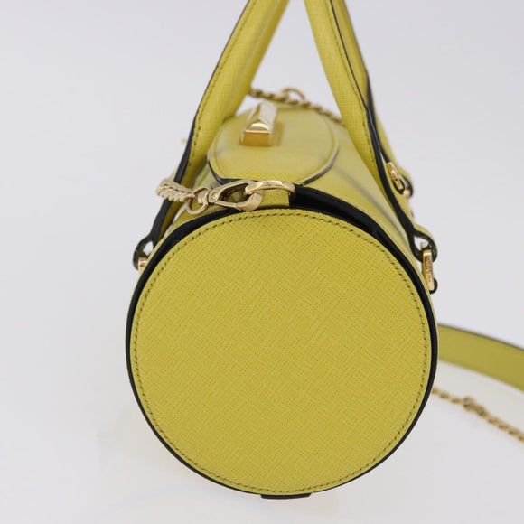 PRADA Chain Shoulder Bag Saffiano leather Yellow Gold Auth 198688M