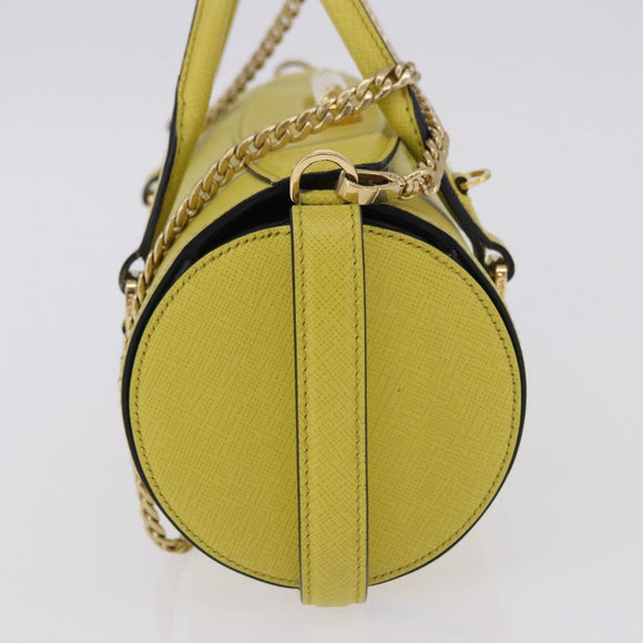 PRADA Chain Shoulder Bag Saffiano leather Yellow Gold Auth 198688M