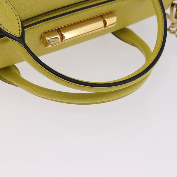 PRADA Chain Shoulder Bag Saffiano leather Yellow Gold Auth 198688M