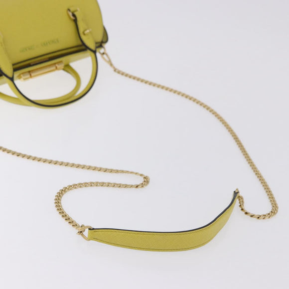 PRADA Chain Shoulder Bag Saffiano leather Yellow Gold Auth 198688M
