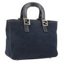 FENDI Hand Bag Canvas Navy Silver Auth 198689A-1