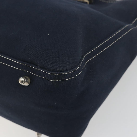 FENDI Hand Bag Canvas Navy Silver Auth 198689A