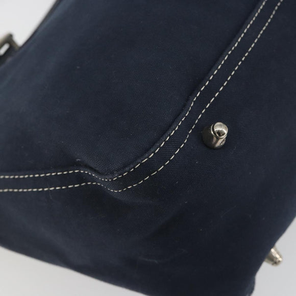 FENDI Hand Bag Canvas Navy Silver Auth 198689A