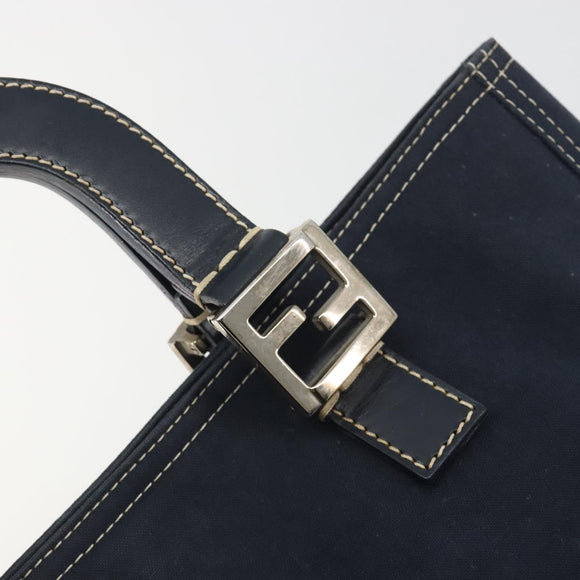 FENDI Hand Bag Canvas Navy Silver Auth 198689A