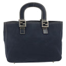 FENDI Hand Bag Canvas Navy Silver Auth 198689A-2