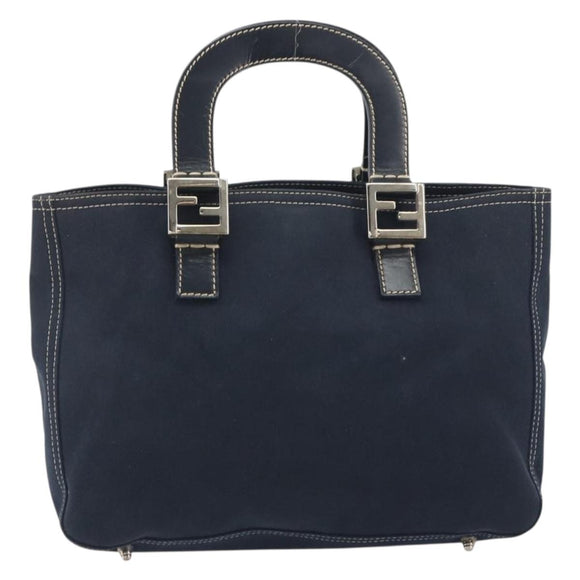 FENDI Hand Bag Canvas Navy Silver Auth 198689A