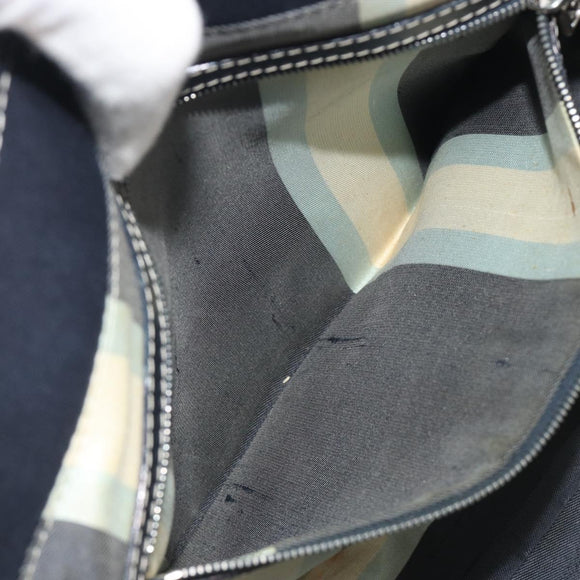 FENDI Hand Bag Canvas Navy Silver Auth 198689A