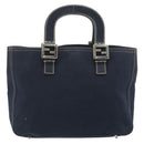 FENDI Hand Bag Canvas Navy Silver Auth 198689A-3