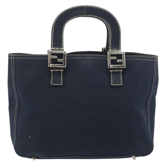 FENDI Hand Bag Canvas Navy Silver Auth 198689A
