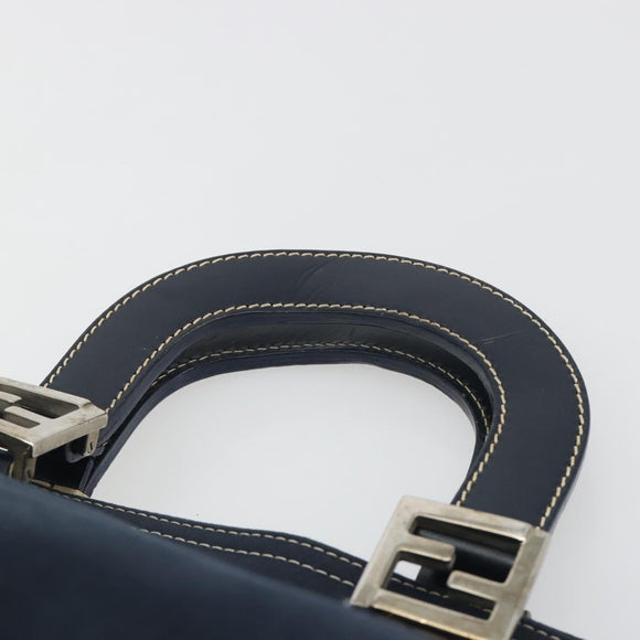FENDI Hand Bag Canvas Navy Silver Auth 198689A