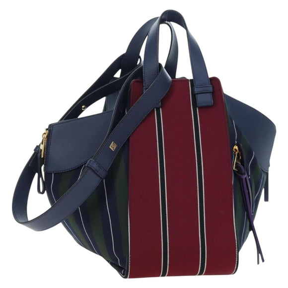 LOEWE Hammock Hand Bag Canvas 2way Navy Gold Auth 198690M