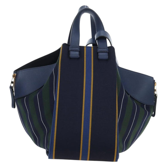 LOEWE Hammock Hand Bag Canvas 2way Navy Gold Auth 198690M