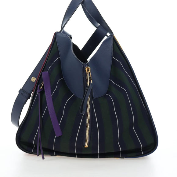 LOEWE Hammock Hand Bag Canvas 2way Navy Gold Auth 198690M