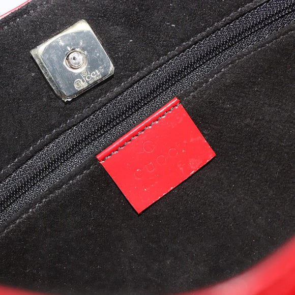 GUCCI Shoulder Bag Patent leather Red Silver 001 3767 Auth 198691