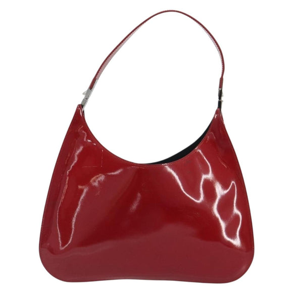 GUCCI Shoulder Bag Patent leather Red Silver 001 3767 Auth 198691
