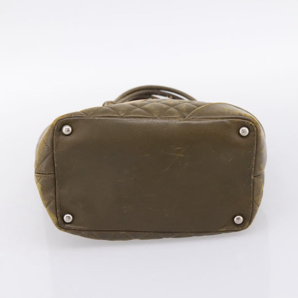 CHANEL Matelasse Cambon Line Hand Bag Leather Khaki CC Auth 198693