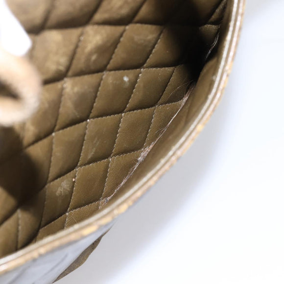 CHANEL Matelasse Cambon Line Hand Bag Leather Khaki CC Auth 198693