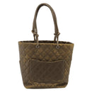 CHANEL Matelasse Cambon Line Hand Bag Leather Khaki CC Auth 198693-3