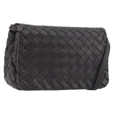 BOTTEGA VENETA INTRECCIATO Shoulder Bag Leather Dark Brown Gold Auth 198694V