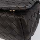 BOTTEGA VENETA INTRECCIATO Shoulder Bag Leather Dark Brown Gold Auth 198694V-10