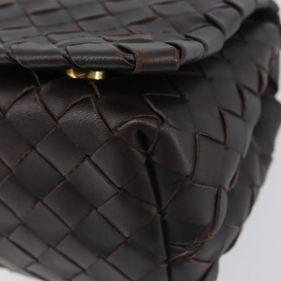 BOTTEGA VENETA INTRECCIATO Shoulder Bag Leather Dark Brown Gold Auth 198694V
