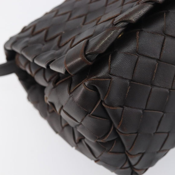 BOTTEGA VENETA INTRECCIATO Shoulder Bag Leather Dark Brown Gold Auth 198694V
