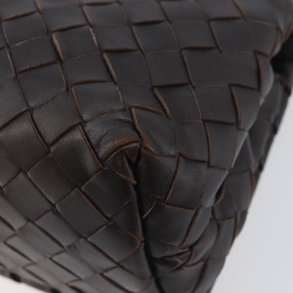 BOTTEGA VENETA INTRECCIATO Shoulder Bag Leather Dark Brown Gold Auth 198694V