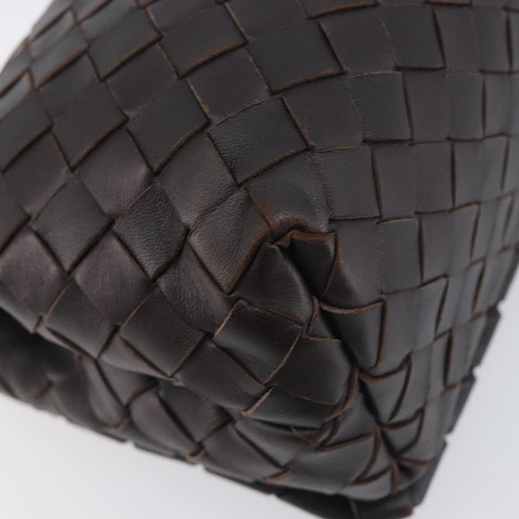 BOTTEGA VENETA INTRECCIATO Shoulder Bag Leather Dark Brown Gold Auth 198694V