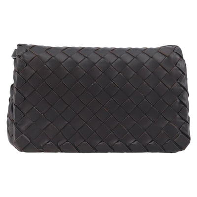 BOTTEGA VENETA INTRECCIATO Shoulder Bag Leather Dark Brown Gold Auth 198694V - 0