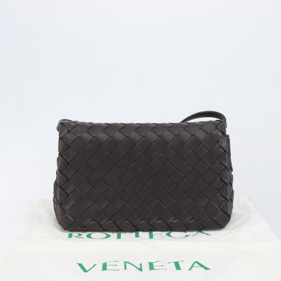 BOTTEGA VENETA INTRECCIATO Shoulder Bag Leather Dark Brown Gold Auth 198694V