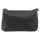 BOTTEGA VENETA INTRECCIATO Shoulder Bag Leather Dark Brown Gold Auth 198694V-3