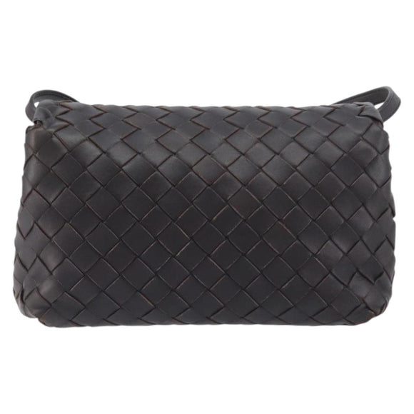 BOTTEGA VENETA INTRECCIATO Shoulder Bag Leather Dark Brown Gold Auth 198694V