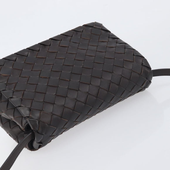BOTTEGA VENETA INTRECCIATO Shoulder Bag Leather Dark Brown Gold Auth 198694V