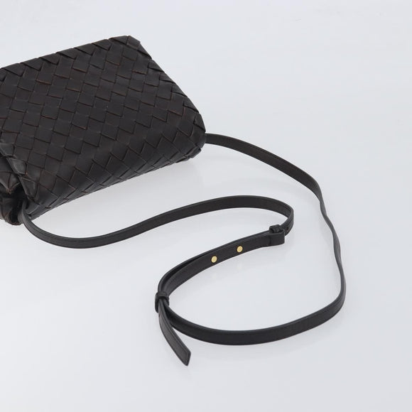 BOTTEGA VENETA INTRECCIATO Shoulder Bag Leather Dark Brown Gold Auth 198694V