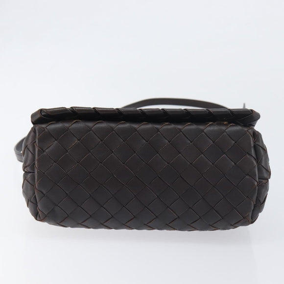BOTTEGA VENETA INTRECCIATO Shoulder Bag Leather Dark Brown Gold Auth 198694V