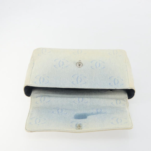 CHANEL Shoulder Bag Denim Light Blue Silver CC Auth 198695A
