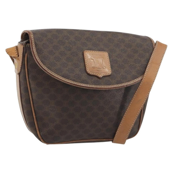 CELINE Macadam Canvas Shoulder Bag PVC Leather Brown Gold Auth 198697