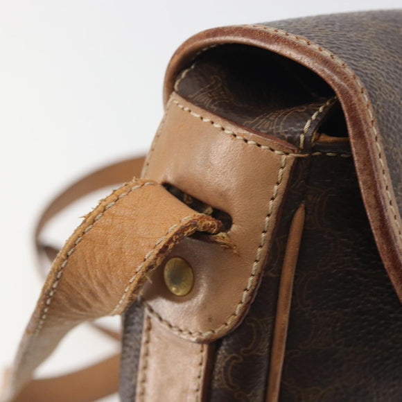 CELINE Macadam Canvas Shoulder Bag PVC Leather Brown Gold Auth 198697