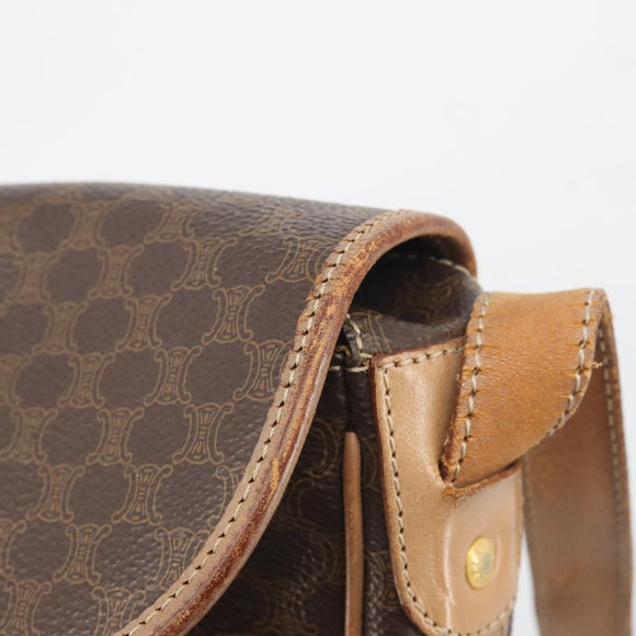 CELINE Macadam Canvas Shoulder Bag PVC Leather Brown Gold Auth 198697