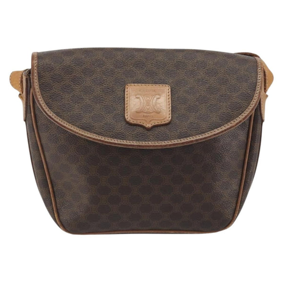 CELINE Macadam Canvas Shoulder Bag PVC Leather Brown Gold Auth 198697